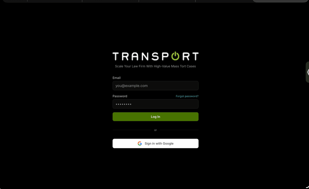A white-label login page, branded end to end for one client